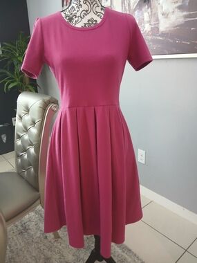 LuLaRoe Raspberry Pink Short-Sleeve Midi Fit & Flare Dress